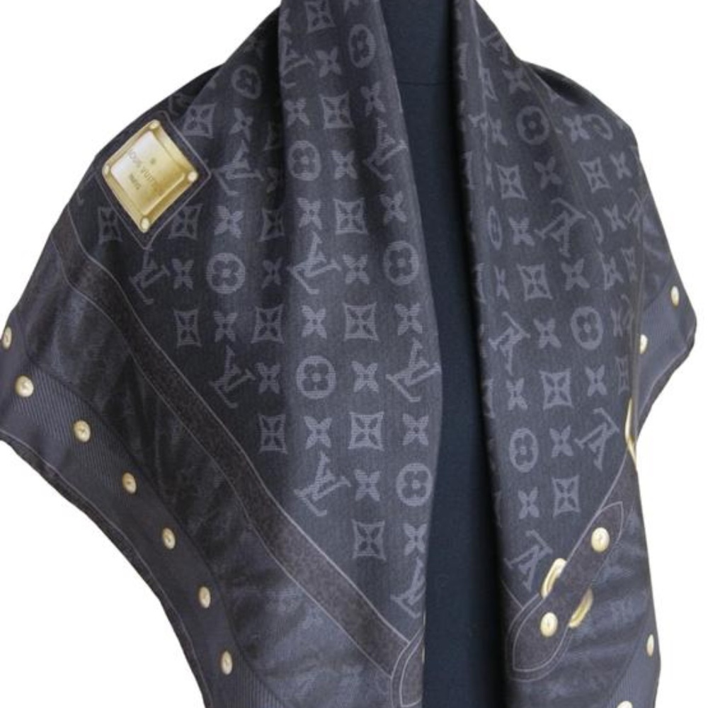 Louis Vuitton Black Gold Silk Denim Scarf